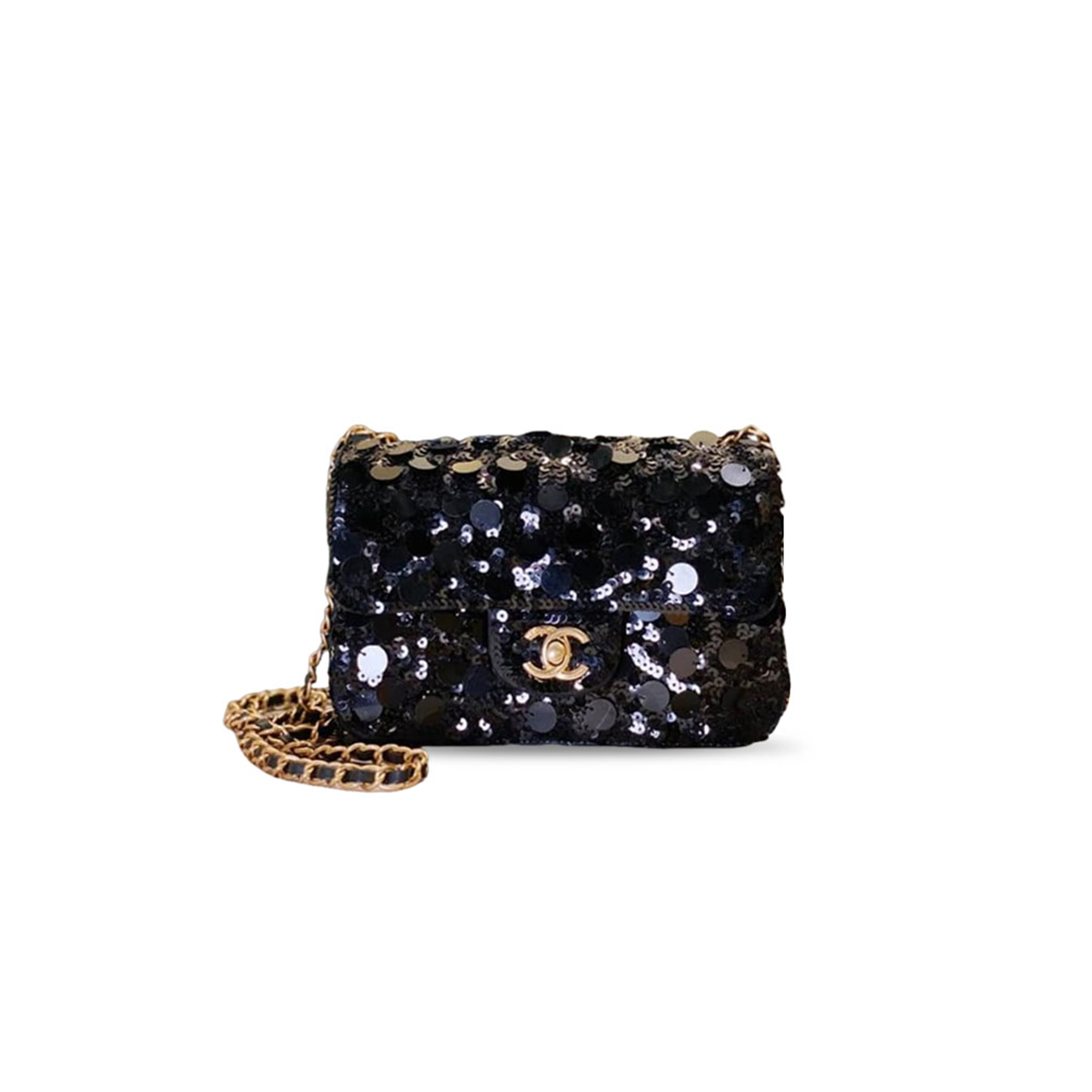 ch**el flap bag sequins & gold-tone metal G01den (21*14*8cm)
